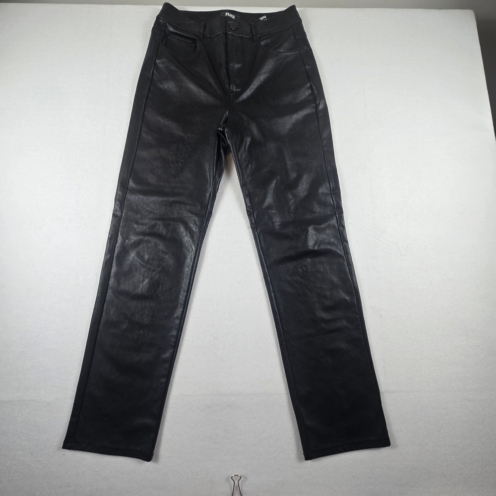 Paige Faux‎ Leather Pants Womens 26 Black Straight Leg High Rise (B2)